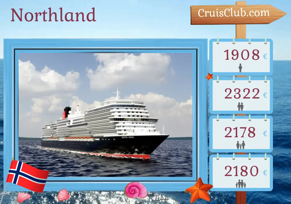 Cruise in the Northland from Southampton aboard Queen Anne ship with visits to Norway for 8 days