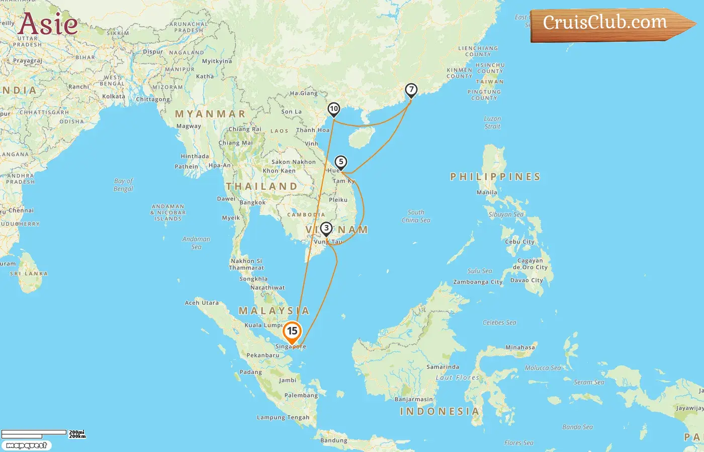 Croisière en Asie au départ de Singapour à bord du navire Mein Schiff 6 avec des escales à Singapour, au Vietnam et à Hong Kong pendant 15 jours