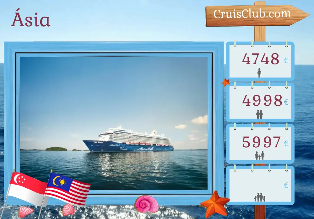 Cruzeiro na Ásia a partir de Singapura a bordo do navio Mein Schiff 6, com visitas a Singapura, Malásia, Vietnã e Tailândia por 15 dias