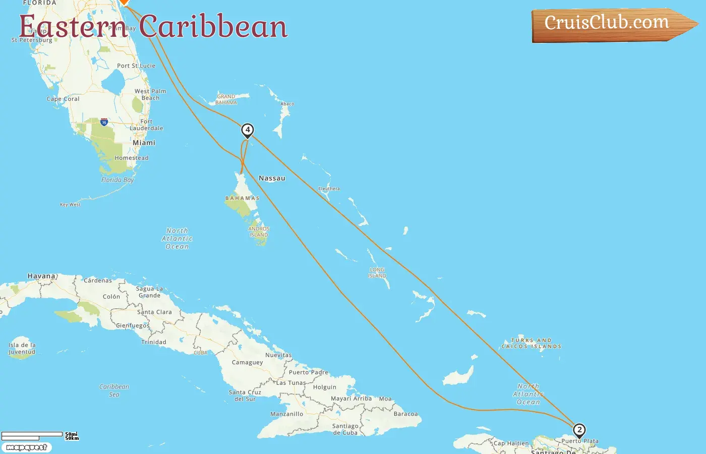 Cruise in the Eastern Caribbean from Port Canaveral / Orlando aboard Explorer of the Seas ship with visits to USA, Dominican Republic, and Bahamas for 6 days
