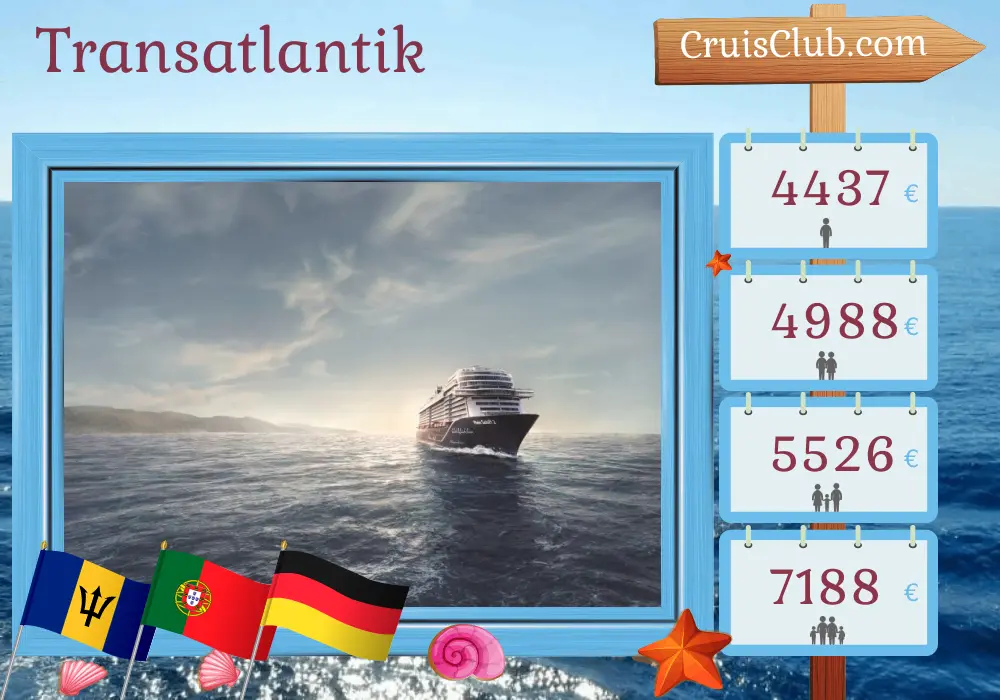 Kreuzfahrt über den Atlantik von La Romana nach Hamburg an Bord des Schiffes Mein Schiff 2 mit Stopps in St. Vincent und den Grenadinen, Barbados, Portugal und Deutschland für 21 Tage