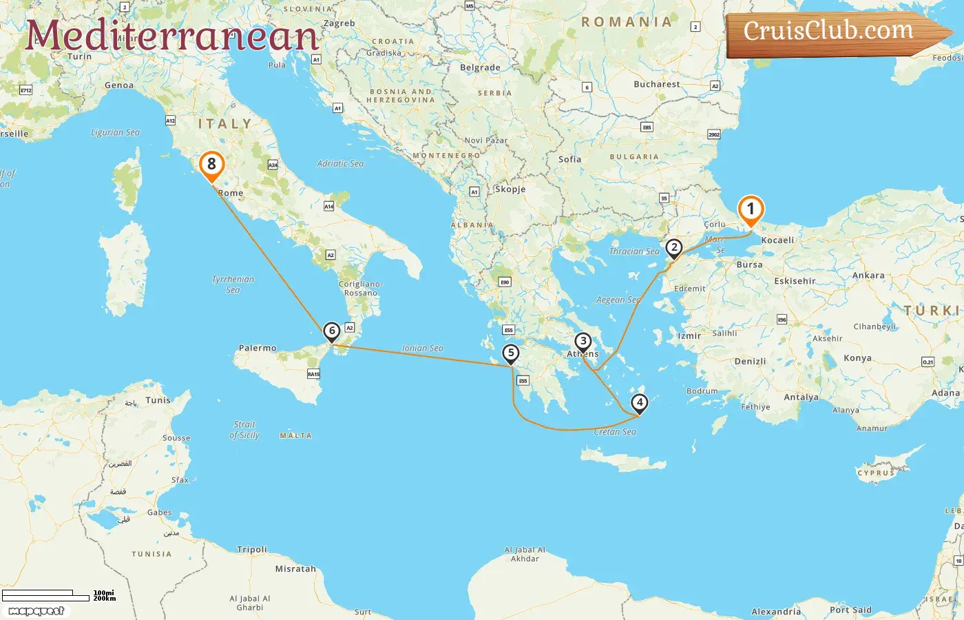 Cruise in the Mediterranean from Istanbul to Civitavecchia aboard Queen Victoria ship with visits to Turkey, Greece, and Italy for 8 days