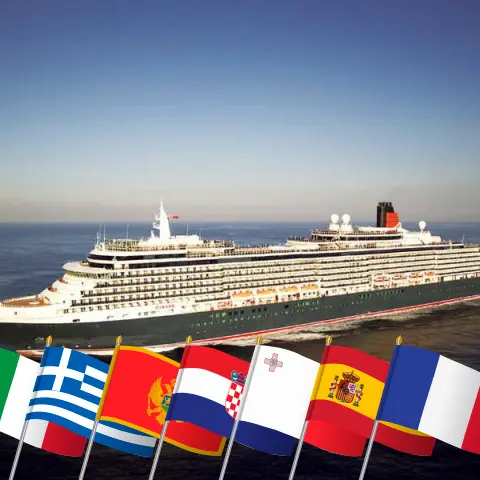 Kreuzfahrt im Mittelmeer ab Civitavecchia an Bord des Schiffes Queen Victoria mit Besuchen in Italien, Griechenland, Montenegro, Kroatien, Malta, Spanien und Frankreich für 22 Tage