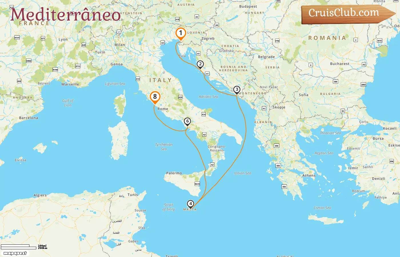 Cruzeiro no Mediterrâneo de Trieste a Civitavecchia a bordo do navio Queen Victoria com visitas à Itália, Croácia e Malta por 8 dias