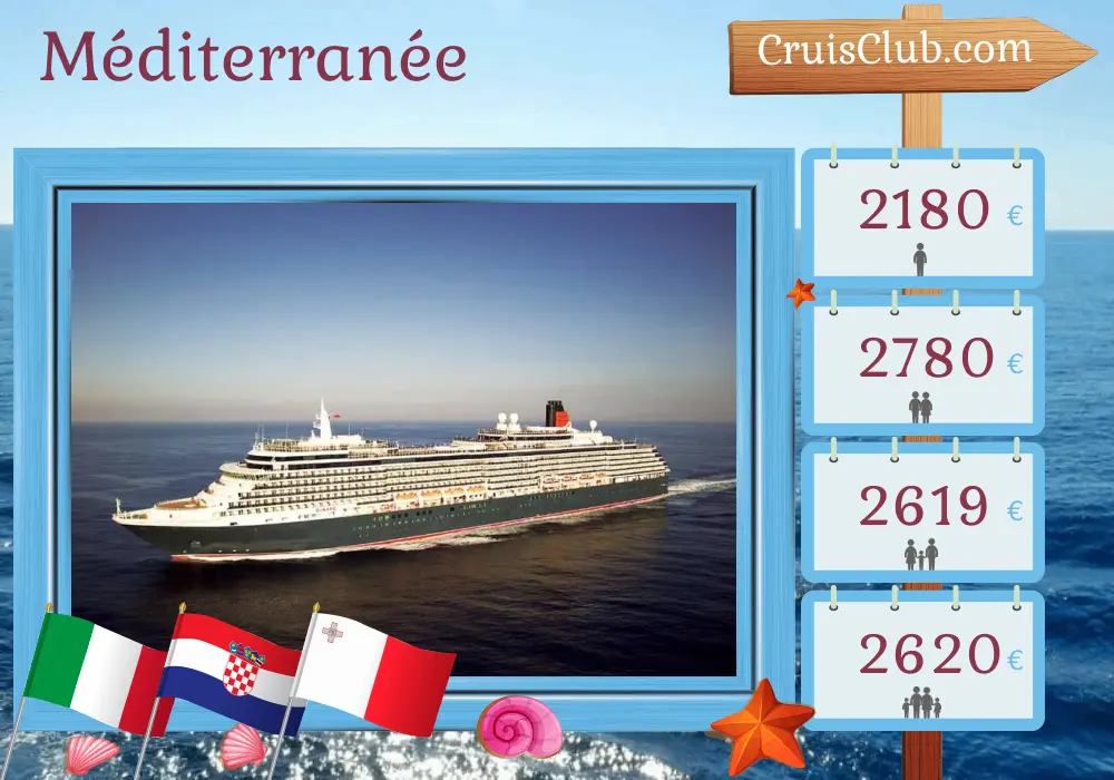 Croisière en Méditerranée de Trieste à Civitavecchia à bord du navire Queen Victoria avec des visites en Italie, en Croatie et à Malte pendant 8 jours