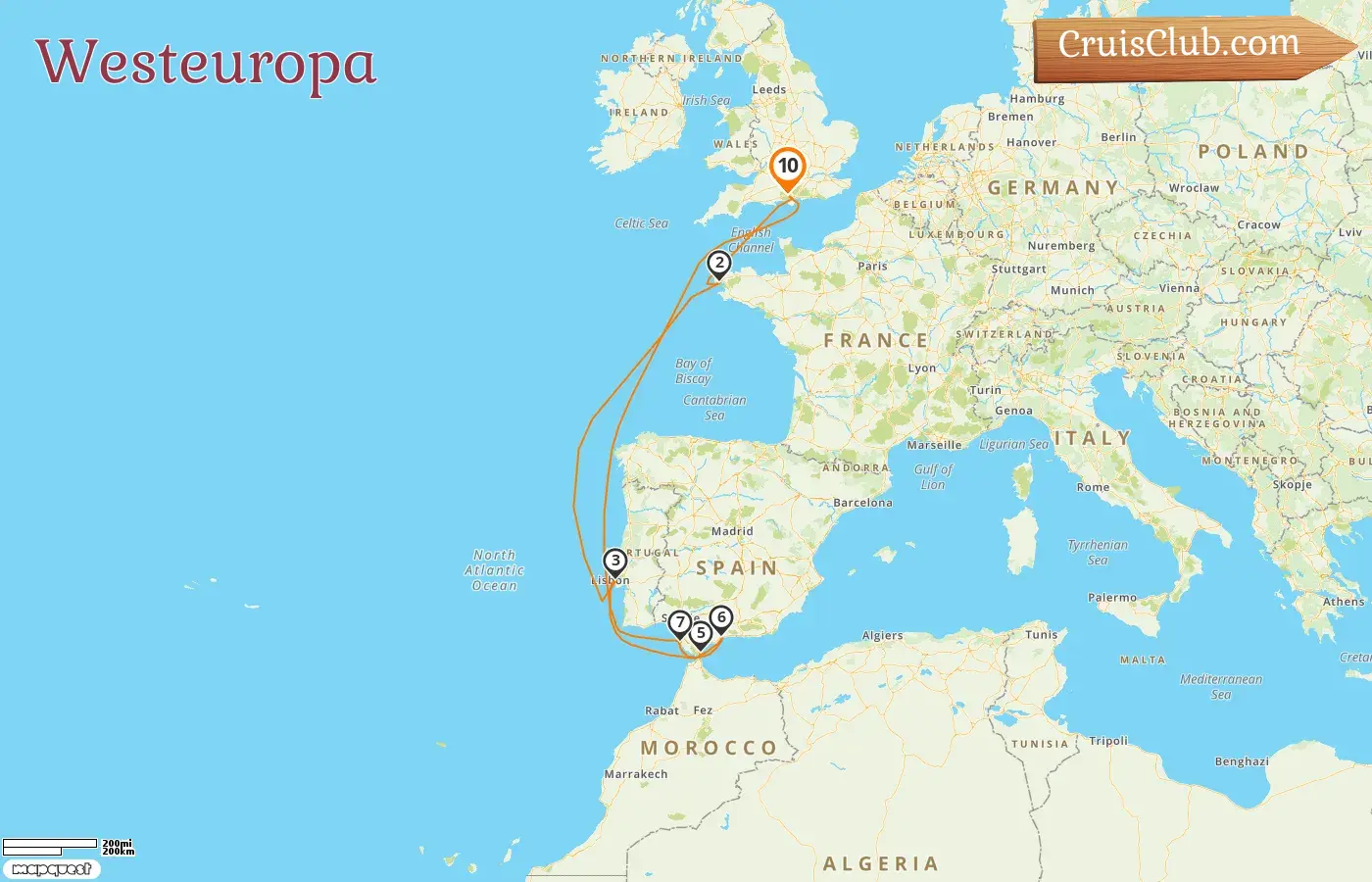 Kreuzfahrt in Westeuropa ab Southampton an Bord des Schiffes MSC Virtuosa mit Stopps in Frankreich, Gibraltar und Spanien für 10 Tage