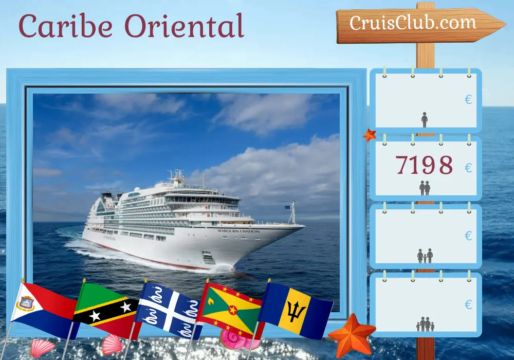 Cruzeiro no Caribe Oriental de St. Maarten para Bridgetown a bordo do navio Seabourn Ovation com visitas às Ilhas Virgens Britânicas, São Cristóvão e Nevis, Martinica, São Vicente e Granadinas, Granada e Barbados por 8 dias