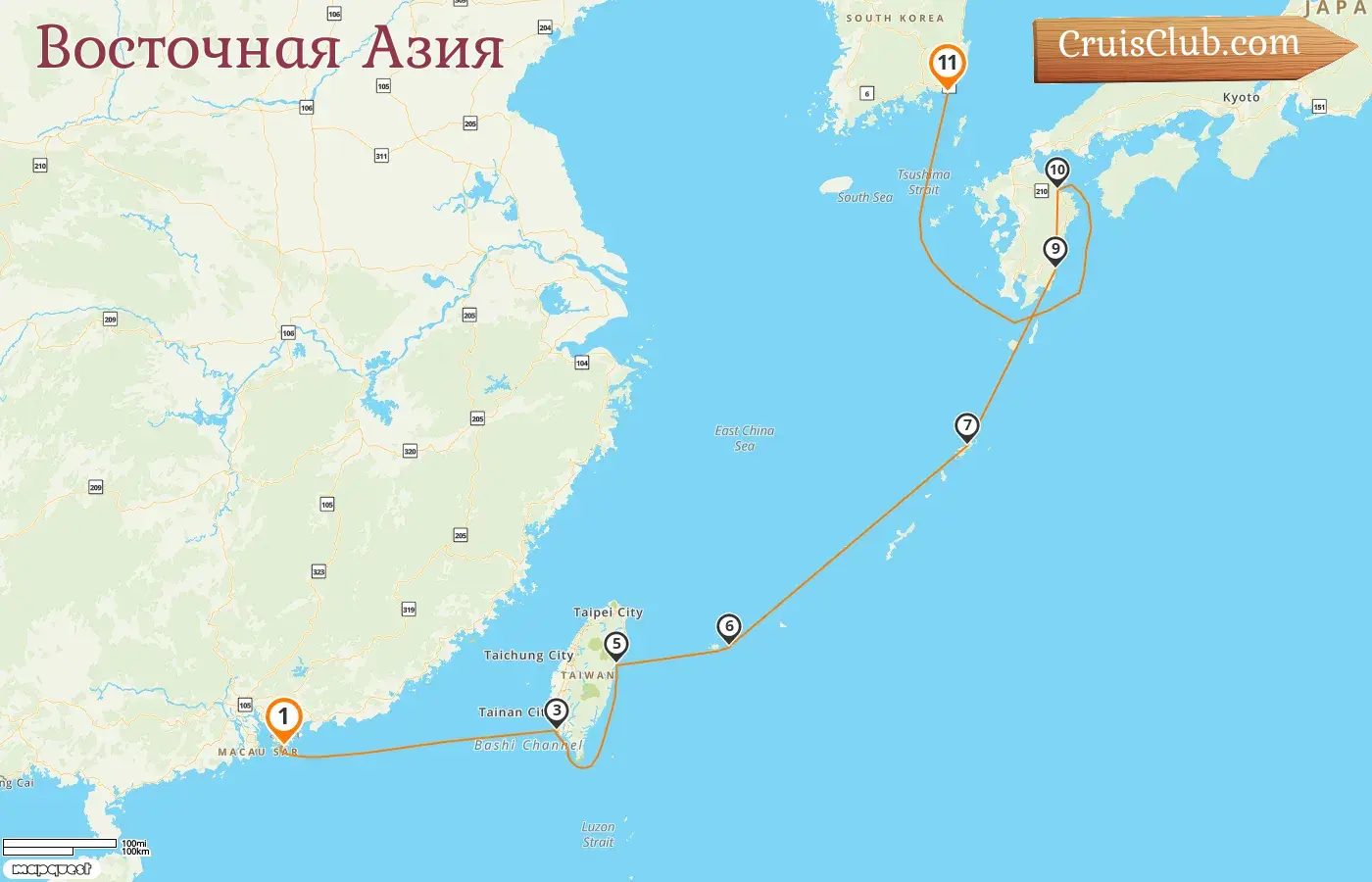 Круиз по Восточной Азии из Гонконга в Бусан на борту судна Seabourn Sojourn с посещением Гонконга, Тайваня, Японии и Южной Кореи на 11 дней