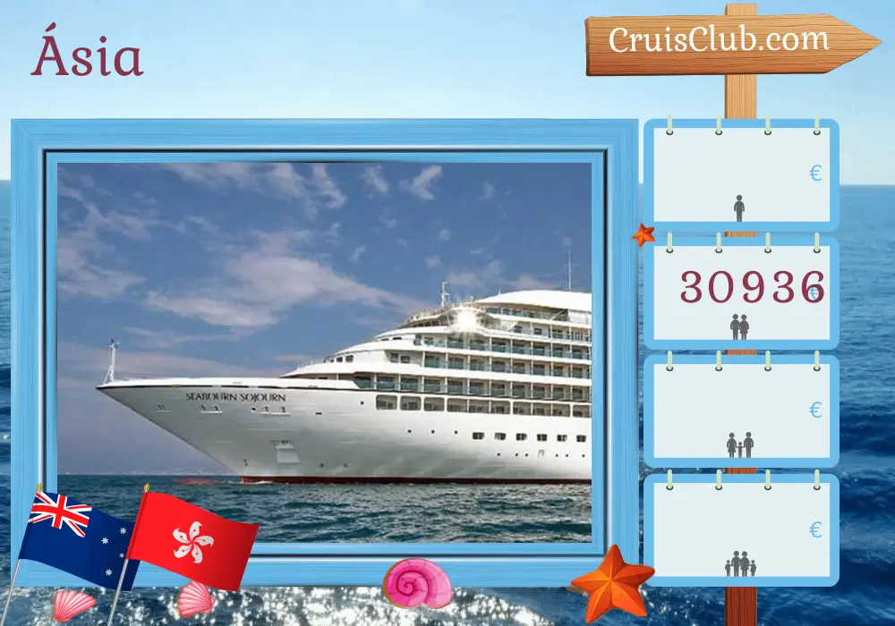 Cruzeiro na Ásia de Perth a Hong Kong a bordo do navio Seabourn Sojourn com visitas à Austrália, Indonésia, Filipinas e Hong Kong por 24 dias