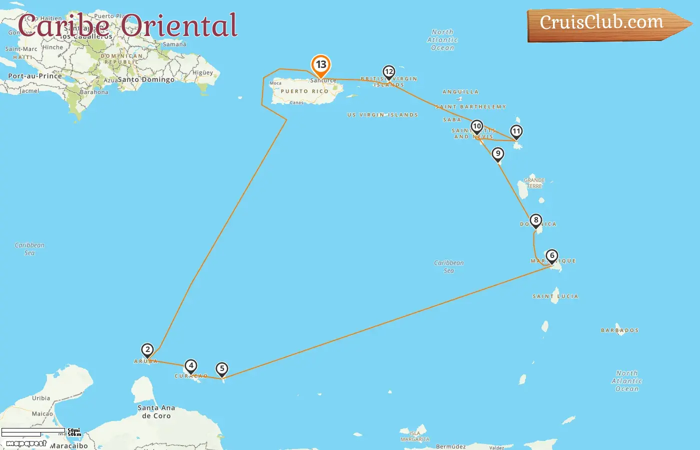 Crucero por el Caribe Oriental desde Saint John a bordo del barco Seabourn Ovation con visitas a Puerto Rico, Aruba, Curazao, Martinica, Montserrat, y San Cristóbal y Nieves durante 13 días