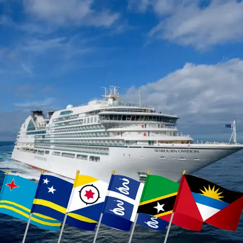 Crucero por el Caribe Oriental desde Saint John a bordo del barco Seabourn Ovation con visitas a Puerto Rico, Aruba, Curazao, Martinica, Montserrat, y San Cristóbal y Nieves durante 13 días