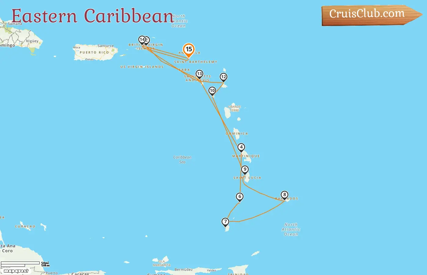 Kreuzfahrt in der östlichen Karibik von St. Maarten an Bord des Schiffes Seabourn Ovation mit Stopps in den Britischen Jungferninseln, St. Kitts und Nevis, Martinique, St. Vincent und die Grenadinen, Grenada, Barbados, St. Lucia und Montserrat für 15 Tage