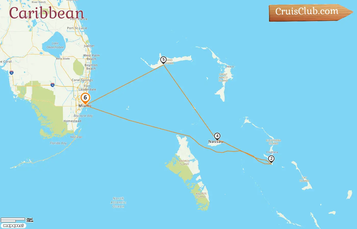 Cruise in the Caribbean from Miami aboard Carnival Sunrise ship with visits to USA and Bahamas for 6 days