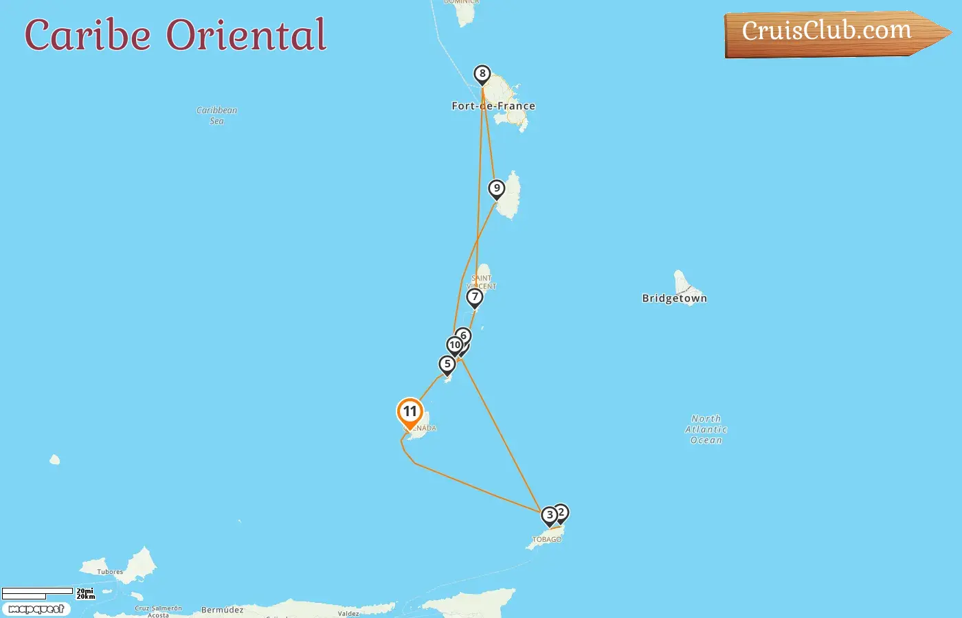 Crucero en el Caribe Oriental desde St. George`s a bordo del barco Star Clipper con visitas a Granada, Trinidad y Tobago, San Vicente y las Granadinas, Martinica y Santa Lucía durante 11 días