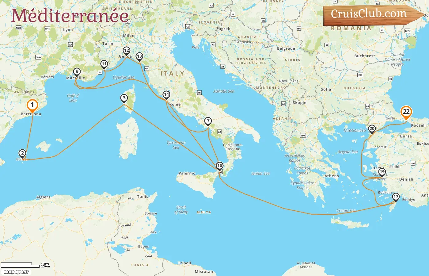 Croisière en Méditerranée de Barcelone à Istanbul à bord du navire Queen Victoria avec visites en Espagne, en France, en Italie, en Grèce et en Turquie pendant 22 jours