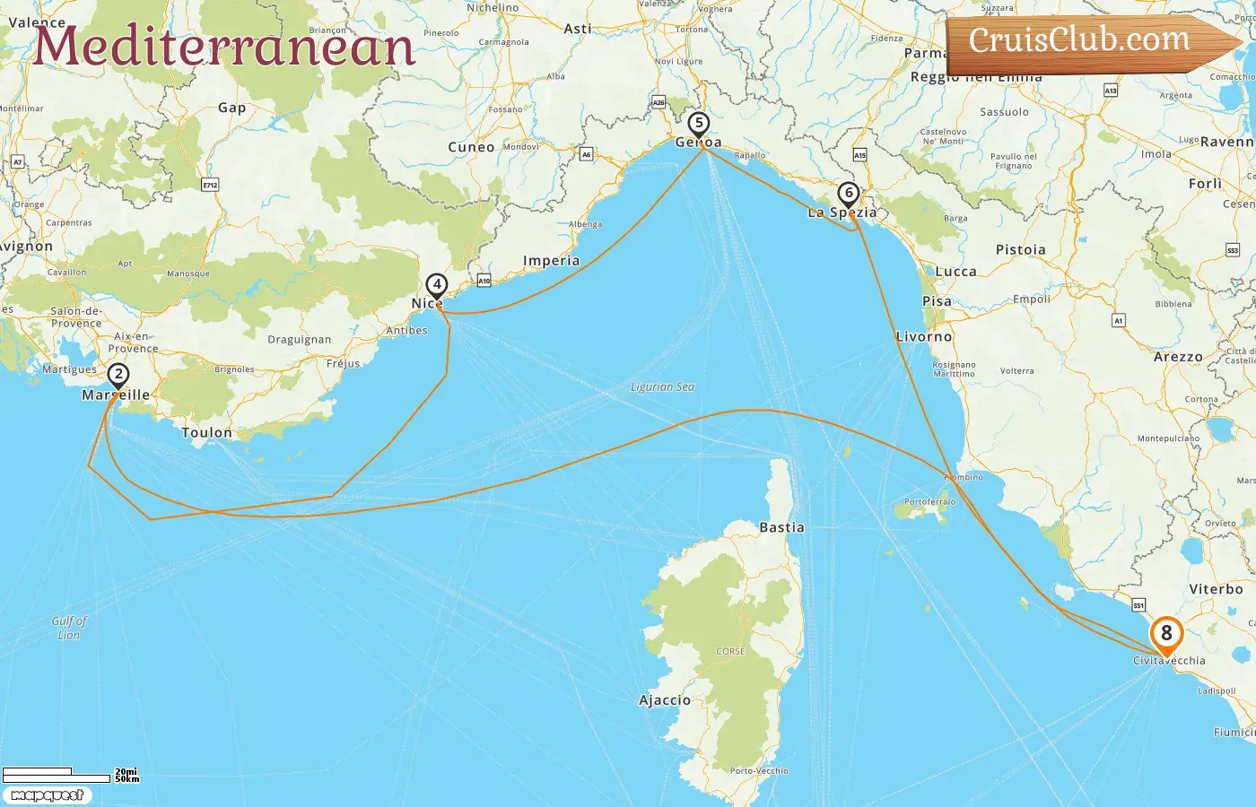 Cruise in the Mediterranean from Civitavecchia aboard Queen Victoria ship with visits to Italy and France for 8 days
