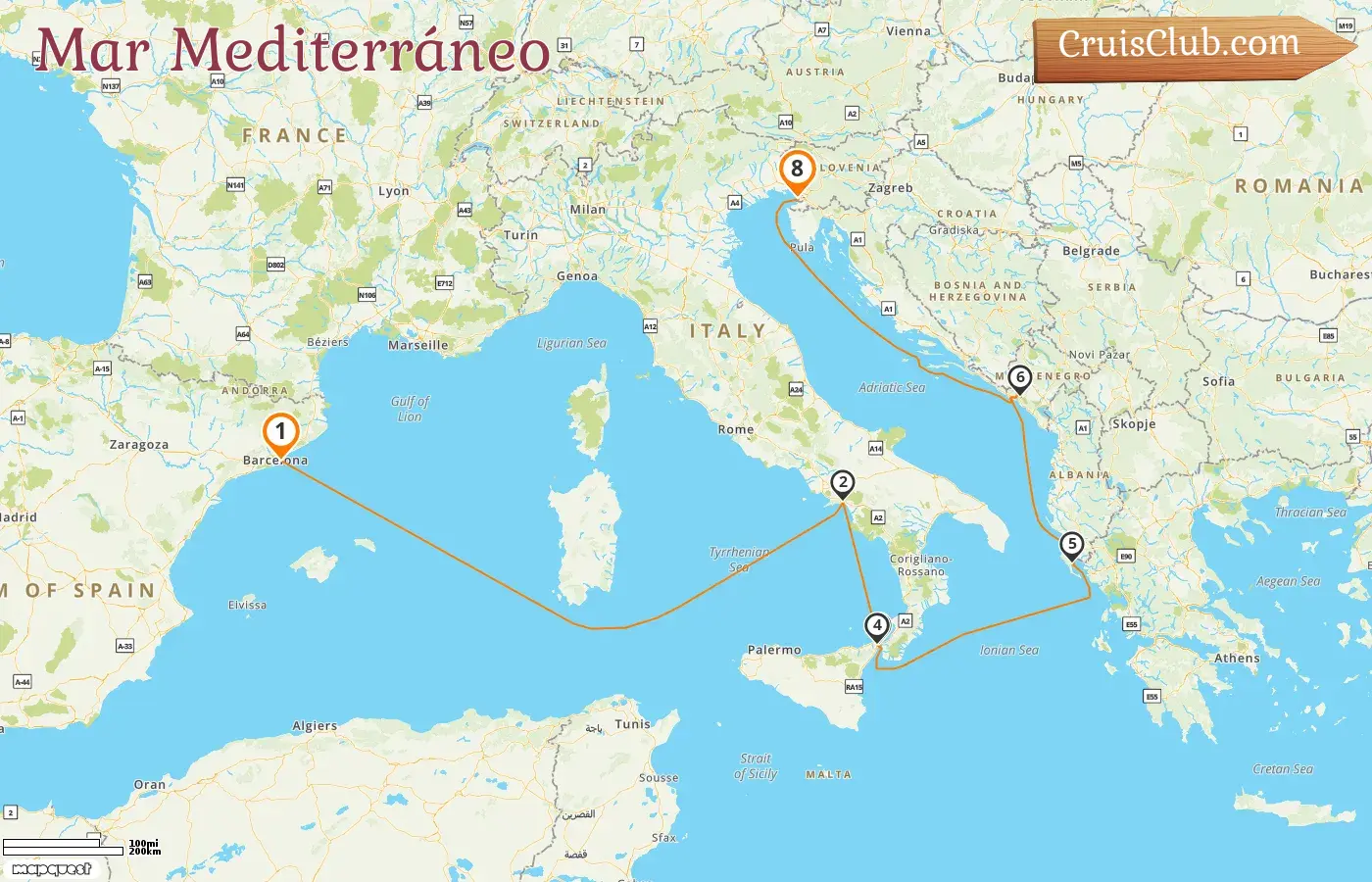 Crucero en el Mediterráneo de Barcelona a Trieste a bordo del barco Queen Victoria con visitas a España, Italia, Grecia y Montenegro durante 8 días
