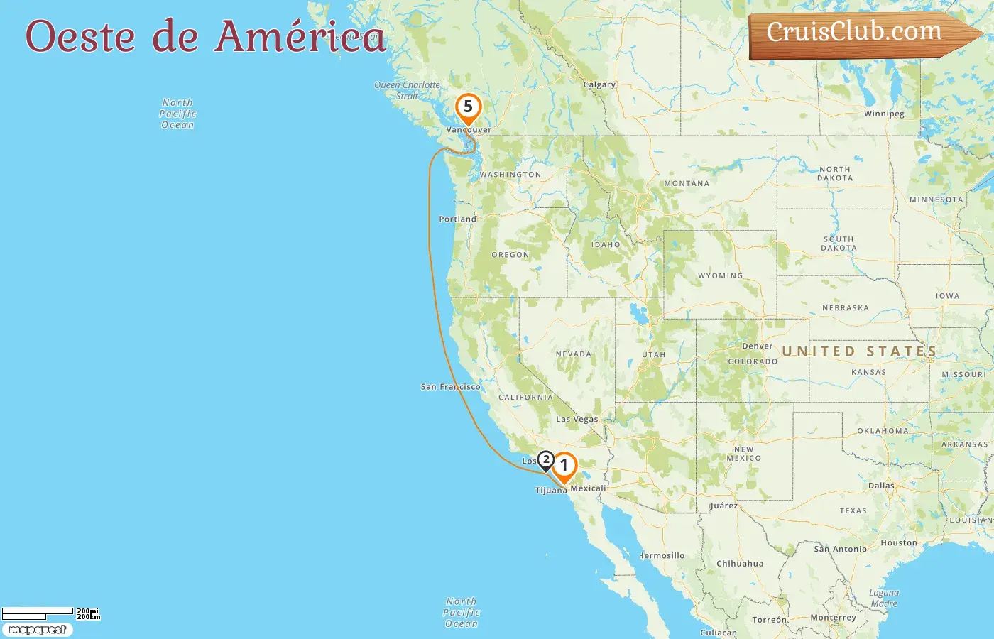 Crucero en el oeste de América de San Diego a Vancouver a bordo del barco Eurodam con visitas a EE. UU. y Canadá durante 5 días