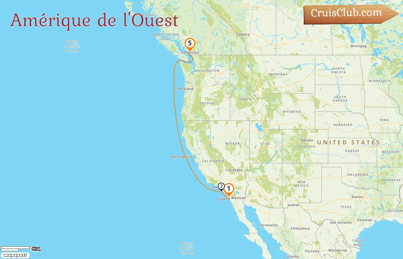 Croisière dans l`ouest de l`Amérique de San Diego à Vancouver à bord du navire Eurodam avec des visites aux États-Unis et au Canada pendant 5 jours