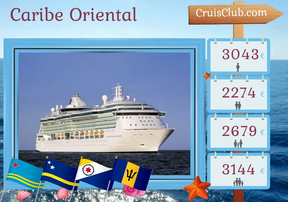 Cruzeiro no Caribe Oriental a partir de Saint John a bordo do navio Brilliance of the Seas com visitas a Porto Rico, Aruba, Curaçao, Barbados e São Vicente e Granadinas por 11 dias