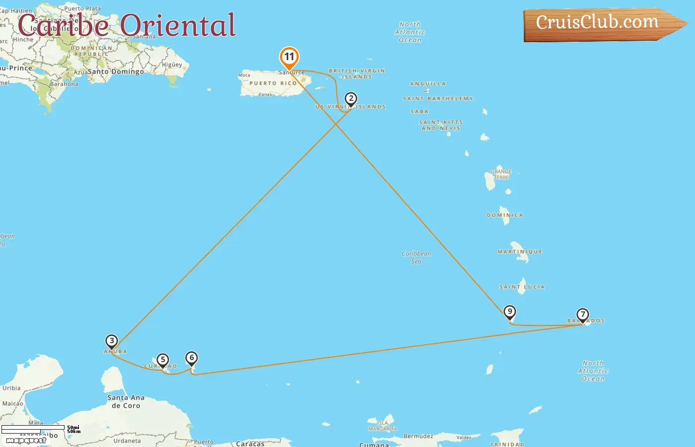 Cruzeiro no Caribe Oriental a partir de Saint John a bordo do navio Brilliance of the Seas com visitas a Porto Rico, Aruba, Curaçao, Barbados e São Vicente e Granadinas por 11 dias