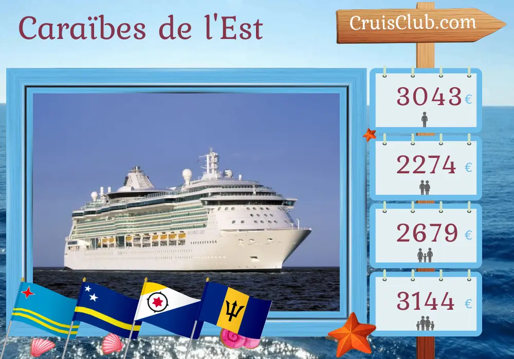 Croisière dans les Caraïbes orientales au départ de Saint John à bord du navire Brilliance of the Seas avec des arrêts à Porto Rico, Aruba, Curaçao, la Barbade et Saint-Vincent-et-les-Grenadines pendant 11 jours