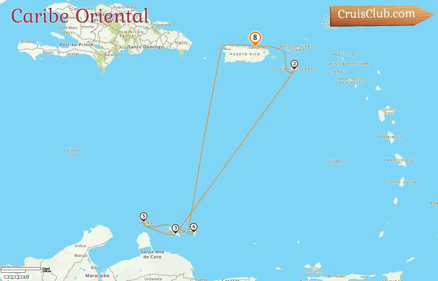 Crucero por el Caribe Oriental desde Saint John a bordo del barco Brilliance of the Seas con visitas a Puerto Rico, Curazao y Aruba durante 8 días