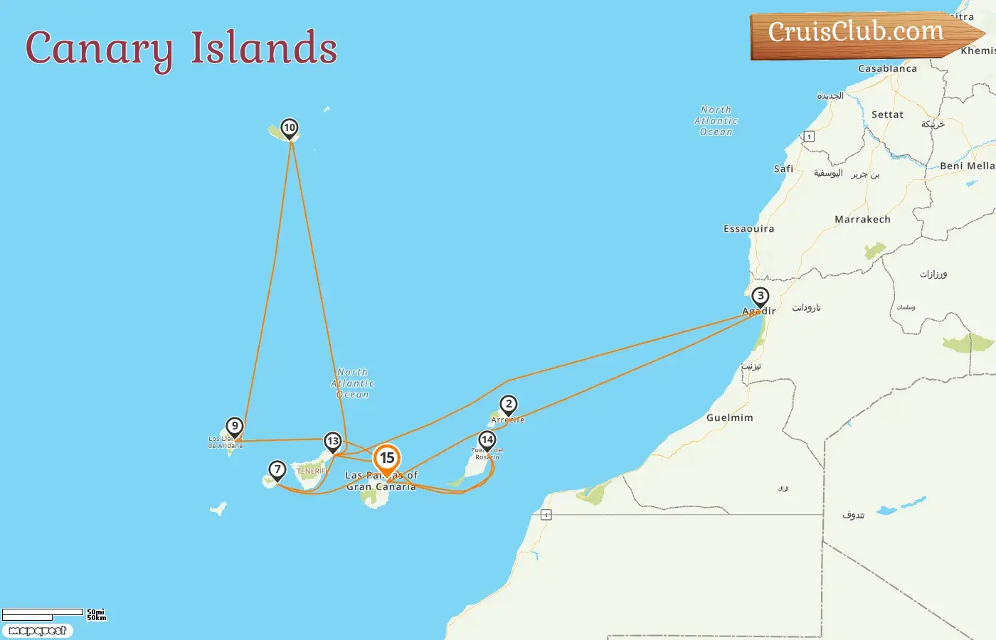 Cruise in the Canary Islands from Las Palmas aboard Mein Schiff 7 ship with visits to Spain and Morocco for 15 days