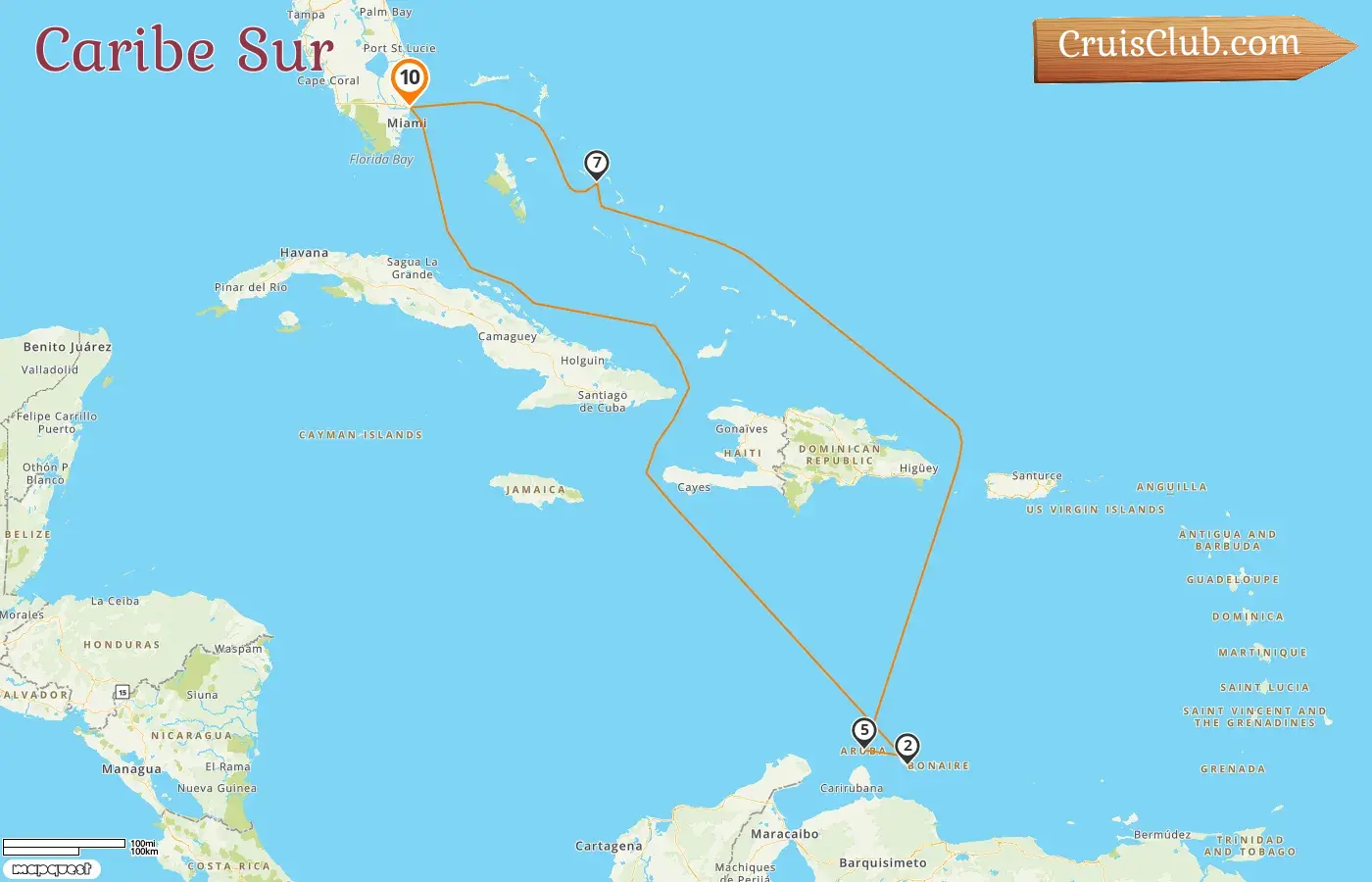 Crucero por el Caribe del Sur desde Fort Lauderdale a bordo del barco Rotterdam con visitas a Estados Unidos, Curazao, Aruba y Bahamas durante 10 días