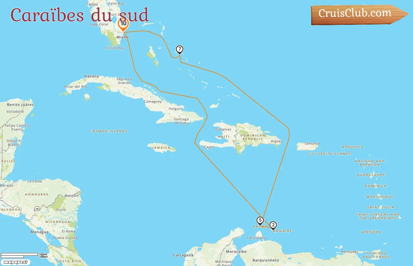 Croisière dans les Caraïbes du Sud depuis Fort Lauderdale à bord du navire Rotterdam avec escales aux USA, à Curaçao, à Aruba et aux Bahamas pendant 10 jours