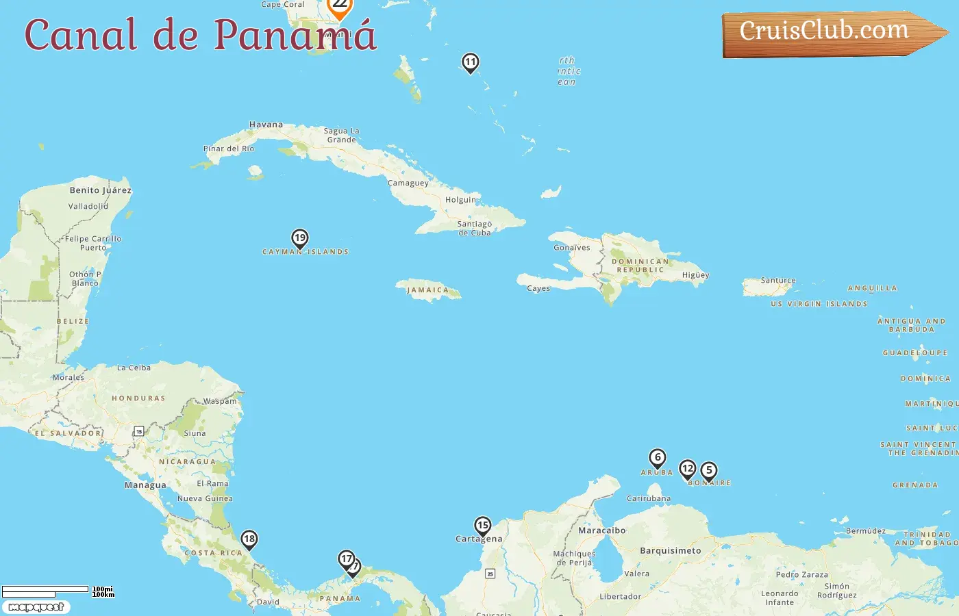 Crucero por el Canal de Panamá desde Fort Lauderdale a bordo del barco Rotterdam con visitas a EE. UU., Curazao, Aruba, Bahamas, Colombia, Panamá, Costa Rica e Islas Caimán durante 22 días
