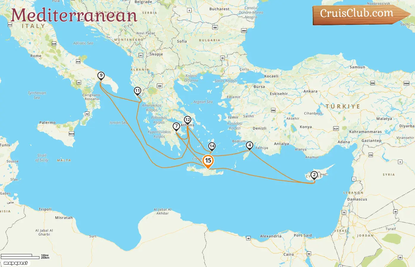 Cruise in the Mediterranean from Heraklion aboard Mein Schiff 5 ship with visits to Greece, Cyprus, and Italy for 15 days