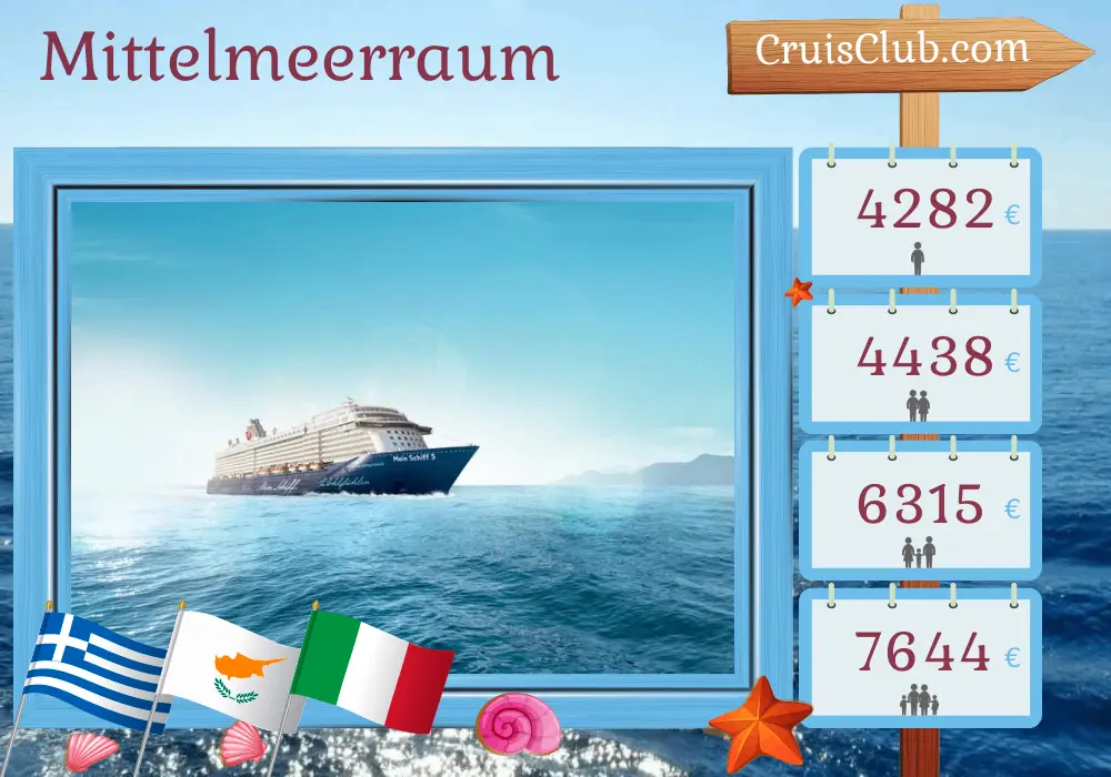 Kreuzfahrt im Mittelmeer ab Heraklion an Bord des Schiffes Mein Schiff 5 mit Stopps in Griechenland, Zypern und Italien für 15 Tage