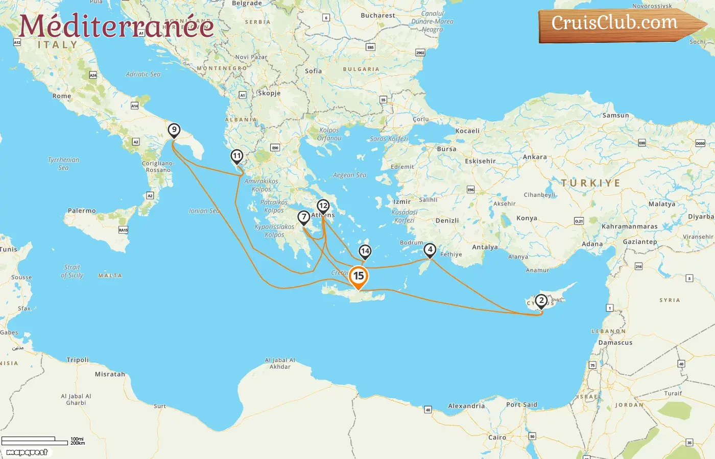 Croisière en Méditerranée au départ d`Héraklion à bord du navire Mein Schiff 5 avec des escales en Grèce, à Chypre et en Italie pendant 15 jours