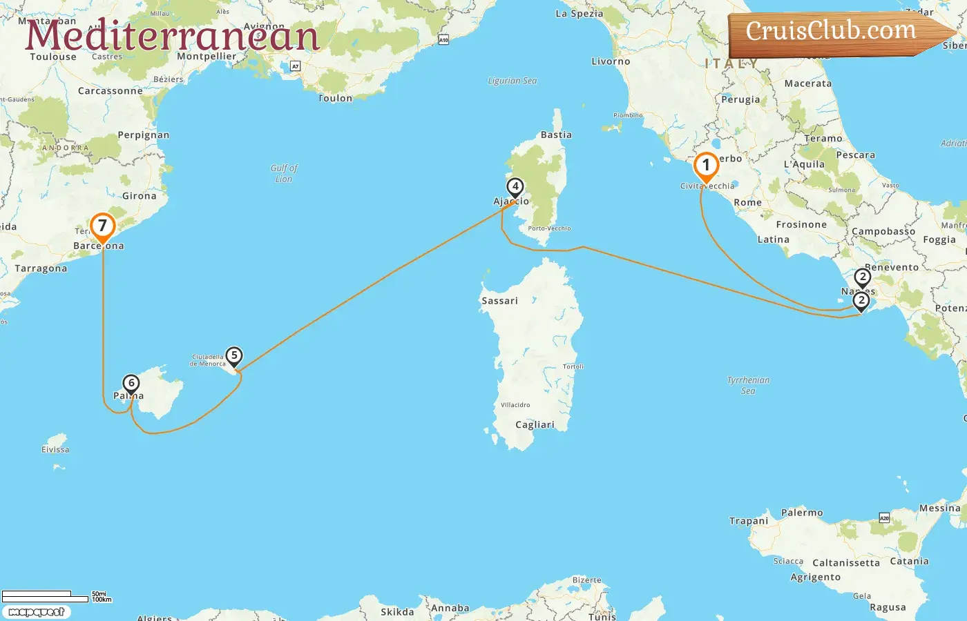 Cruise in the Mediterranean from Civitavecchia to Barcelona aboard EXPLORA I ship with visits to Italy, France, and Spain for 7 days
