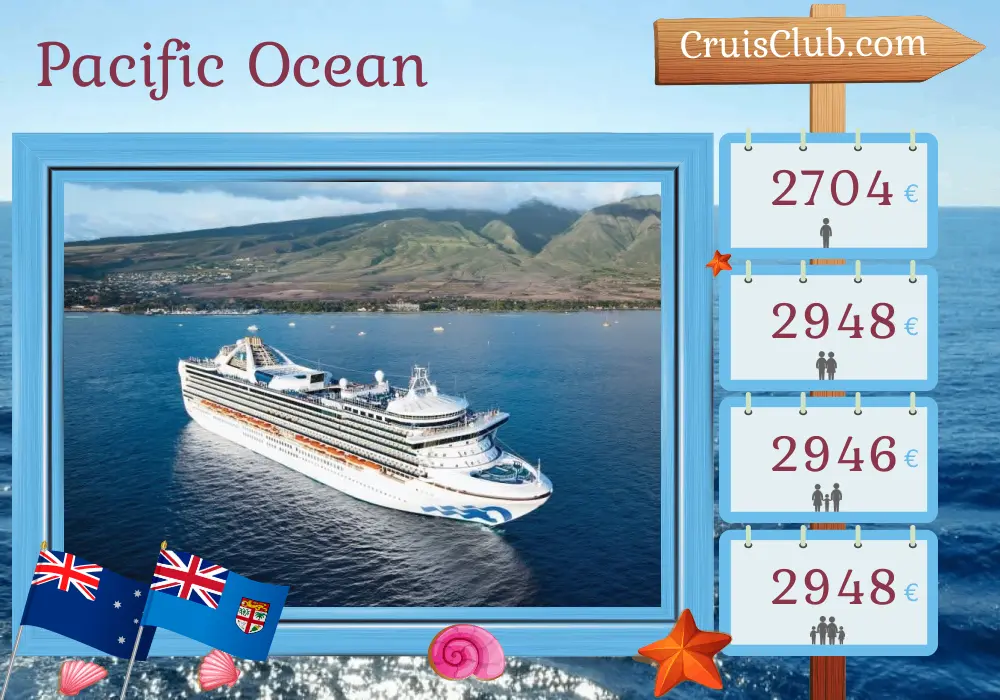Cruise in the Pacific Ocean from Sydney aboard Grand Princess ship with visits to Australia, Fiji, and Vanuatu for 15 days