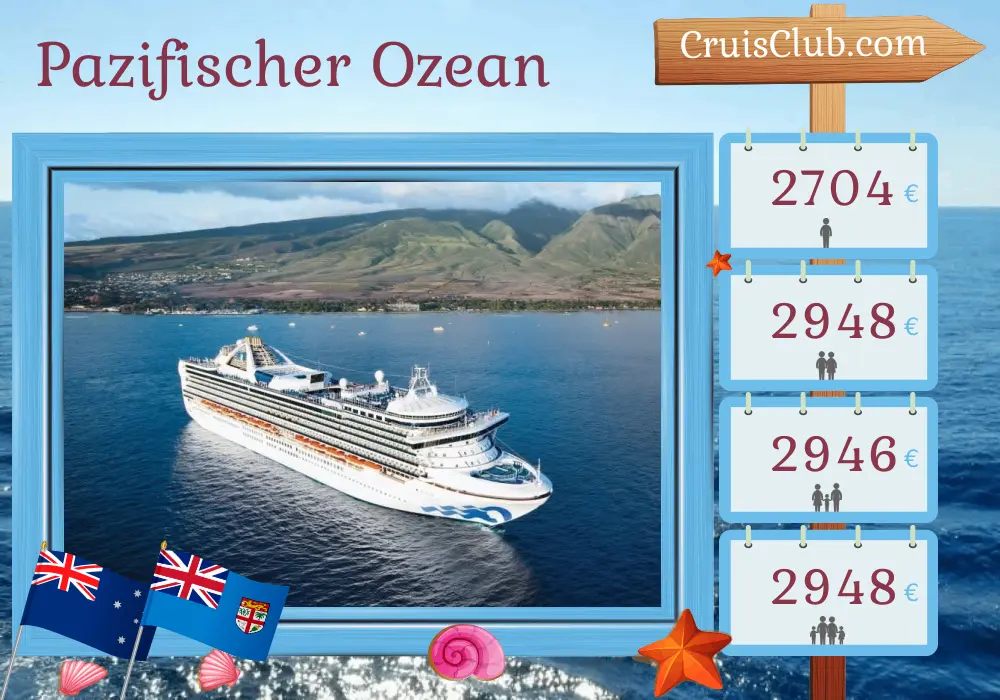 Kreuzfahrt im Pazifischen Ozean von Sydney an Bord des Schiffes Grand Princess mit Besuchen in Australien, Fidschi und Vanuatu für 15 Tage