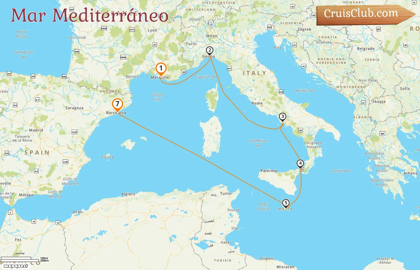 Crucero por el Mediterráneo de Marsella a Barcelona a bordo del MSC World Europa con visitas a Francia, Italia, Malta y España por 7 días