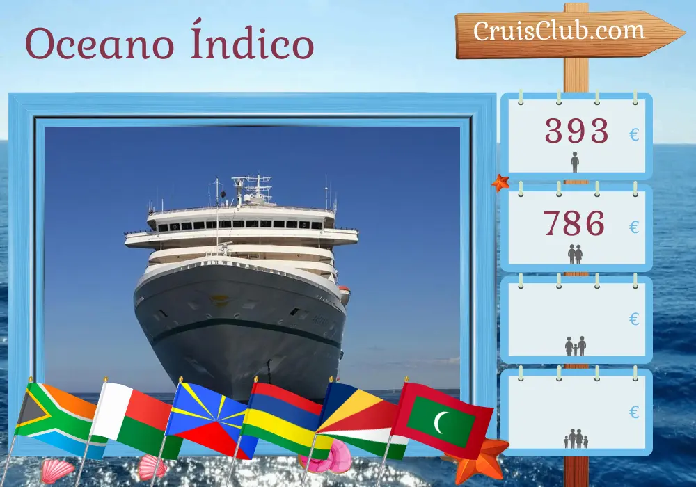 Cruzeiro no Oceano Índico de Cape Town a Colombo a bordo do navio Artania com visitas à África do Sul, Madagascar, Reunião, Maurício, Seychelles, Maldivas e Sri Lanka por 27 dias