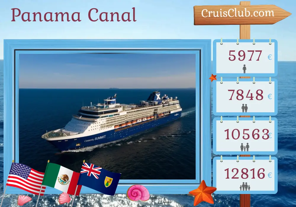 Cruise in the Panama Canal from Los Angeles to Boston aboard Celebrity Summit ship with visits to USA, Mexico, Guatemala, Costa Rica, Panama, and Colombia for 19 days