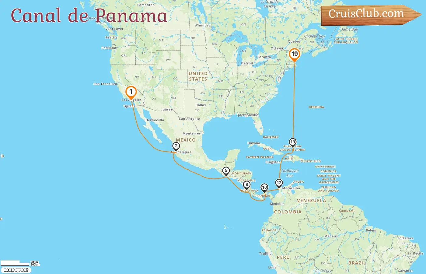 Croisière dans le canal de Panama de Los Angeles à Boston à bord du navire Celebrity Summit avec escales aux États-Unis, au Mexique, au Guatemala, au Costa Rica, au Panama et en Colombie pendant 19 jours