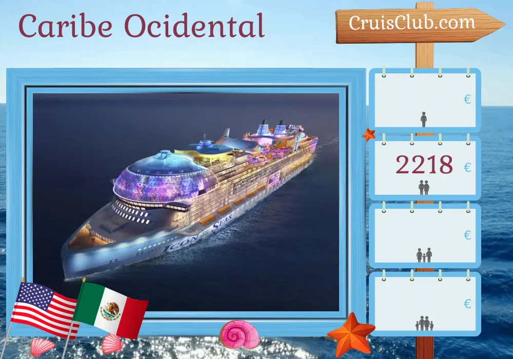 Cruzeiro no Caribe Ocidental a partir de Galveston a bordo do navio Ícone dos Mares com visitas aos Estados Unidos, México e Honduras por 8 dias