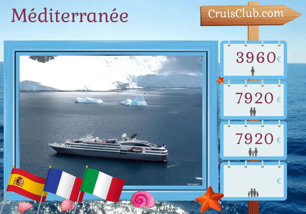 Croisière en Méditerranée depuis Barcelone à bord du navire L`Austral avec des visites en Espagne, en France et en Italie pendant 8 jours